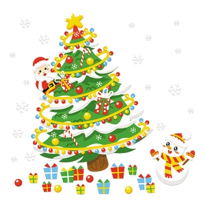 Christmas window static stickers featuring Santa Claus, snowman, and tree holiday decor