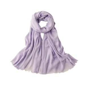Light purple solid linen silk scarf for women featuring soft fringes for summer sun protection