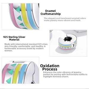 Détail de perle en argent 925 avec rayures en émail coloré pour bracelets DIY