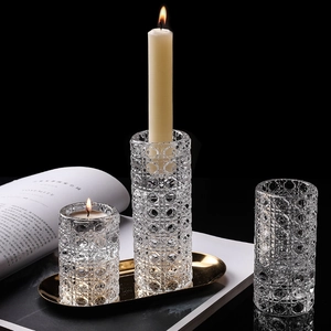 Transparent Glass Candlestick Holder Geometric Crystal Pattern Modern Simple Table Decor Romantic Candlelight Dinner