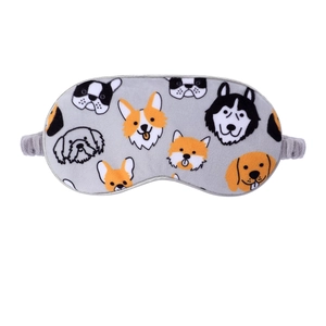 Cute cartoon dog print plush sleep mask with soft elastic strap on white background