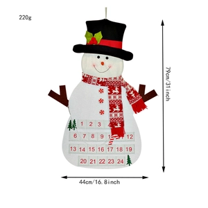 Felt snowman advent calendar dimensions 79x44cm with 24 countdown pockets and weight 220g
