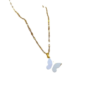 Elegant gold titanium necklace with a white butterfly mother of pearl pendant for women