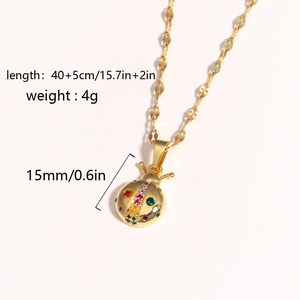Gold-plated ladybug pendant necklace with colorful crystals and unique flat link chain
