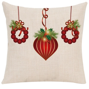 Christmas pillow cover with bells and holly pattern on white background for home decor