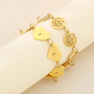Bracelet En Acier Inoxydable Plaqué Or Pour Femme Motif Cœur Évidé Arbre De Vie Bijoux Élégants