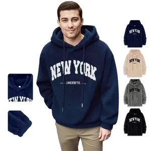 Heren Hoodie Sherpa Fleece Capuchon Sweatshirt New York Print Streetwear Retro Casual Losjes Warm