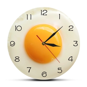 Creative fried egg wall clock with minimalist 3D design for modern kitchen and living room