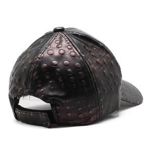 Textured faux leather baseball cap with metallic finish and adjustable strap