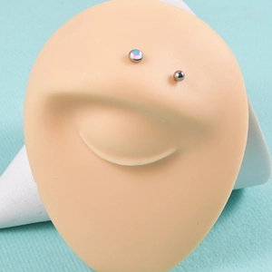 G23 titanium eyebrow piercing kit displayed on a realistic silicone eye practice model