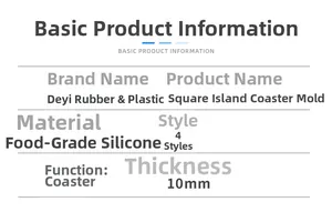 Macro detail showing 10mm thickness and food-grade silicone of square island coaster mold