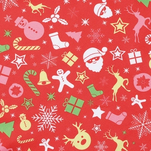 Christmas dog bandana with festive Santa and reindeer patterns on red fabric