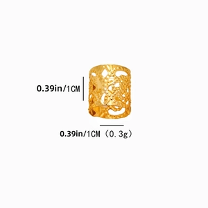 Golden hollow dreadlock bead for hair decoration with geometric pattern, size 1x1cm