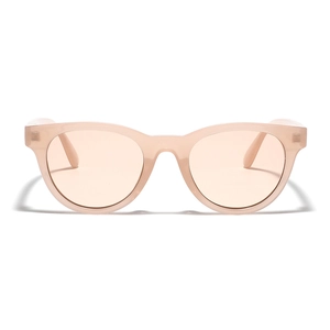 Fashionable round pink frame sunglasses for women with retro stylish transparent lenses