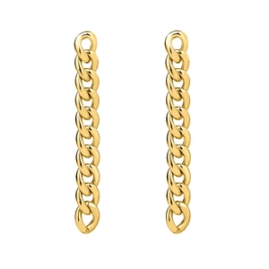 Close-up of golden Cuban chain drop earrings with polished metallic link details