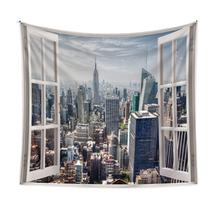 Manhattan skyline tapestry with 3D window frame effect for wall decoration
