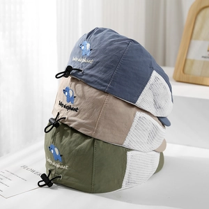 Toddler elephant embroidery mesh caps in blue, khaki and green with adjustable toggles