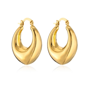 Polished 18K gold plated thick chunky oval hoop earrings for women in a minimalist style