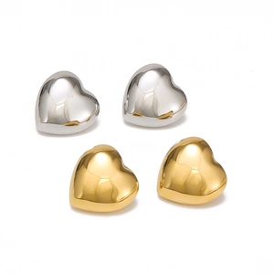 Minimalist 18k gold and silver stainless steel heart stud earrings set for women