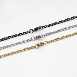 Three-color hip-hop stainless steel chains in gold, silver, and black with lobster clasps