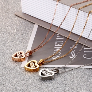 Elegant heart-shaped mama pendant necklaces in rose gold, gold, and silver stainless steel