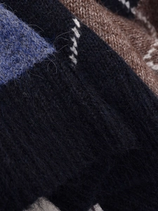 Dettaglio maglione in maglia geometrica con morbida trama in mohair e blu navy