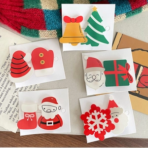Christmas Hair Clips Acrylic Santa Claus Christmas Tree Bell Snowflake Duckbill Hairpins Kids Holiday Party Accessories