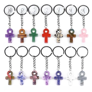 Ancient Egyptian Ankh keychains with 14 diverse natural gemstones and crystals