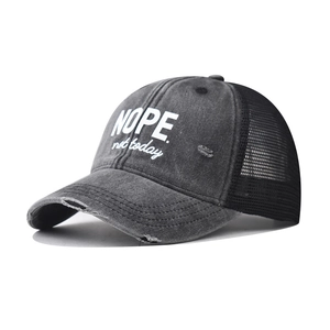 Distressed Washed Cotton Mesh Baseball Cap Nope Not Today Slogan Embroidered Trucker Hat Unisex Outdoor Breathable Sun Hat