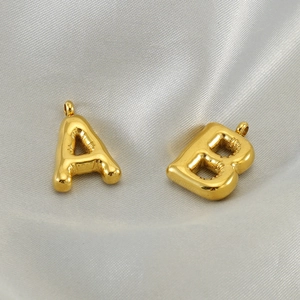 Chubby bubble style 18k gold plated stainless steel letter A and B initial pendants