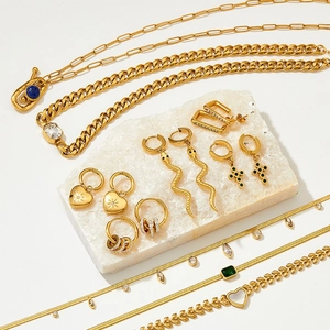 Stainless Steel Jewelry Collection Gold Plated Snake Earrings Heart Shell Bracelet Zirconia Necklace For Women Accessory