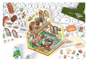 Detail of cute animal and furniture PET stickers for creative DIY house scene journaling