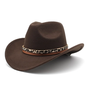 Chapeau De Cowboy Occidental En Feutre De Laine À Bord Large Rétro Jazz Fedora Avec Décor De Ceinture Léopard