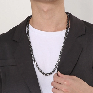 Collier chaîne Byzantine bicolore noir et argent pour homme en acier inoxydable