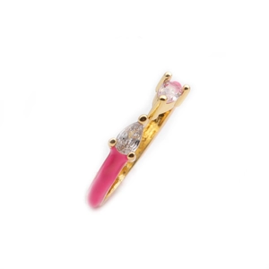 Anello aperto a cuore in smalto rosa e zirconi in rame placcato oro per donna