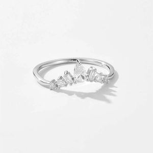 Elegant S925 sterling silver crown ring with teardrop zircon on a white background