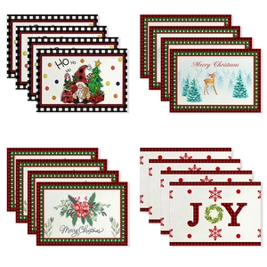Christmas Placemats Cotton Linen Heat Resistant Non-Slip Dining Table Decor Holiday Festive Winter Party Theme Design
