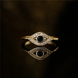 Evil Eye Open Ring Copper 18K Gold Plated Cubic Zirconia Adjustable Finger Jewelry For Women Nazar Amulet Fashion Charm