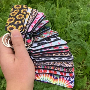 Lipstick Holder Keychain Neoprene Portable Chapstick Sleeve With Metal Ring Leopard Sunflower Floral Printed Bag Charm