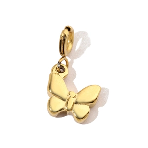 Macro shot of a golden butterfly pendant with spring clasp crafted from titanium steel