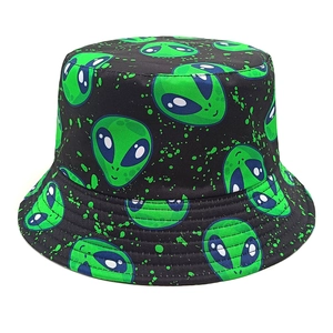 Alien Print Bucket Hat Polyester Sun Protection Outdoor Streetwear Fisherman Cap For Men Women Novelty