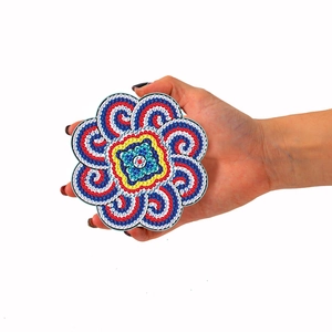 Handheld 6-piece mandala diamond painting coasters with colorful rhinestones and cork base