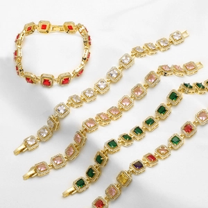18k gold plated bracelet featuring square cut colorful zircon stones and pavé crystals