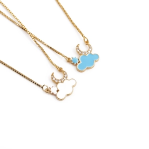 Cute Cartoon Cloud Moon Star Pendant Necklace Gold Plated Copper Enamel Zircon Inlaid Creative Jewelry For Women