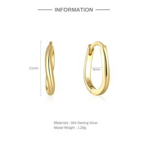 Detailed dimensions of wavy irregular gold earrings in 925 sterling silver