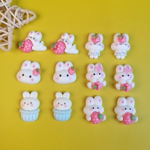 Cute Rabbit Strawberry Resin Charms Kawaii Cartoon DIY Scrapbooking Accessories For Phone Case Hair Clips Crafting Decor