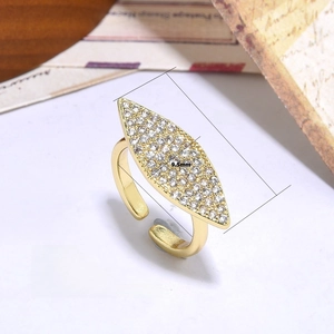 Macro detail of marquise shaped open ring featuring micro-paved cubic zirconia stones