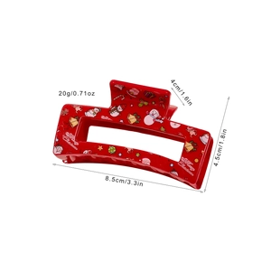 Christmas reindeer snowman print shark hair claw clip in red acrylic with dimensions