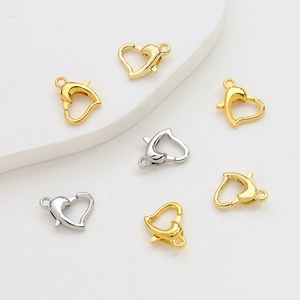 14k gold plated heart-shaped lobster clasps for DIY jewelry making in gold and silver