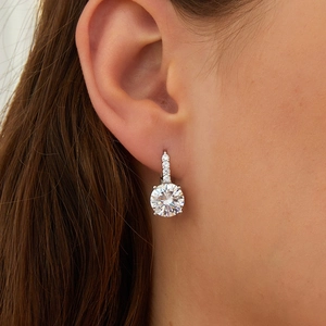 Fashion silver tone hoop earrings with round cut sparkling zircon drop pendant for women